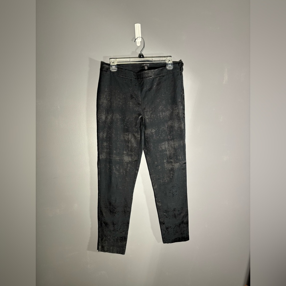 Eileen Fisher Fresco Organic Cotton Blend Textured Black Jacquard Pant Size 8 - Picture 4 of 8